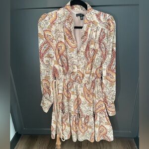 Aqua Paisley Print Long Sleeve Dress